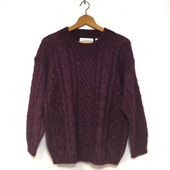 Vintage 90"s Paris Sport Club Mohair Cable knit Sweater Berry Cottagecor… - Picture 1 of 11